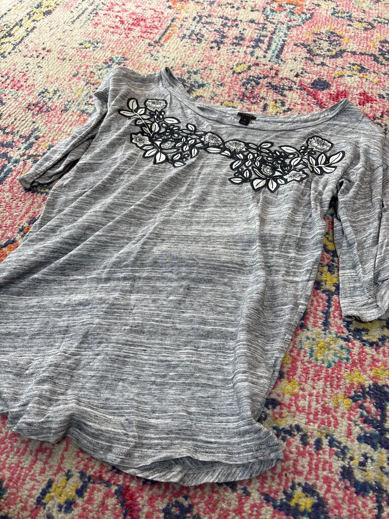 J.Crew Gray Floral Embellished Top