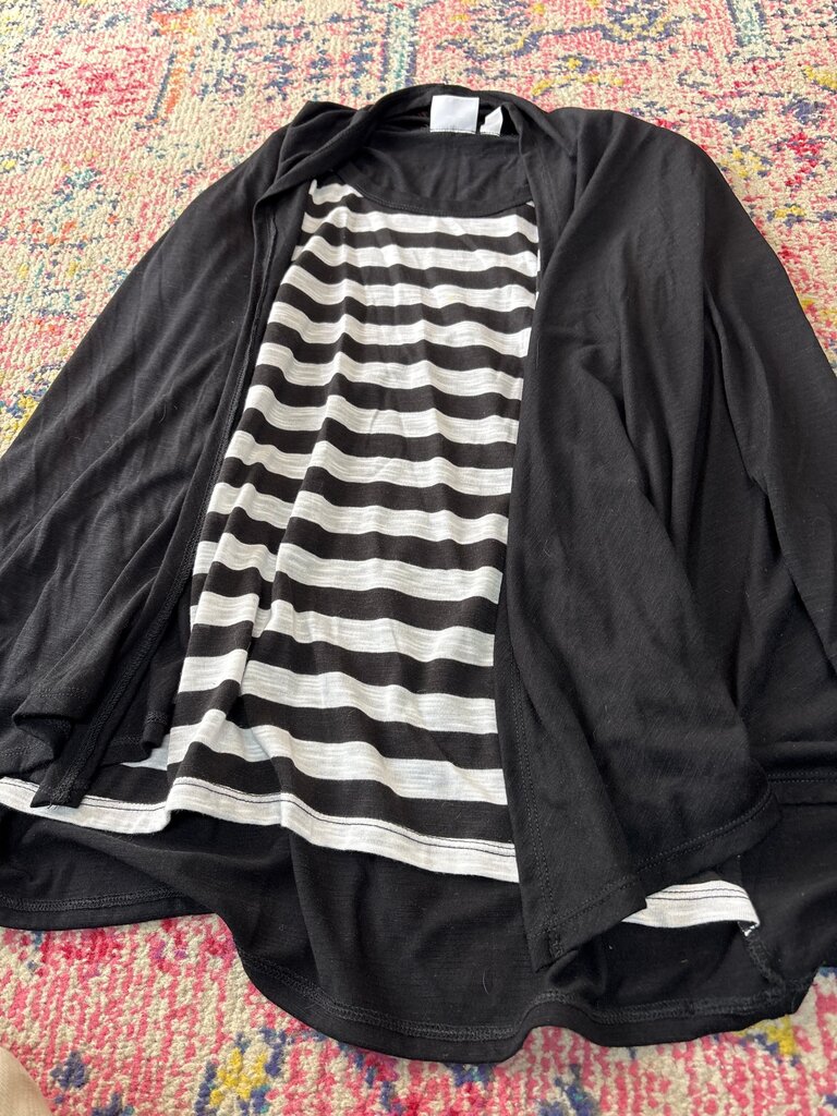 Kim Rogers Black and Striped Layered Top