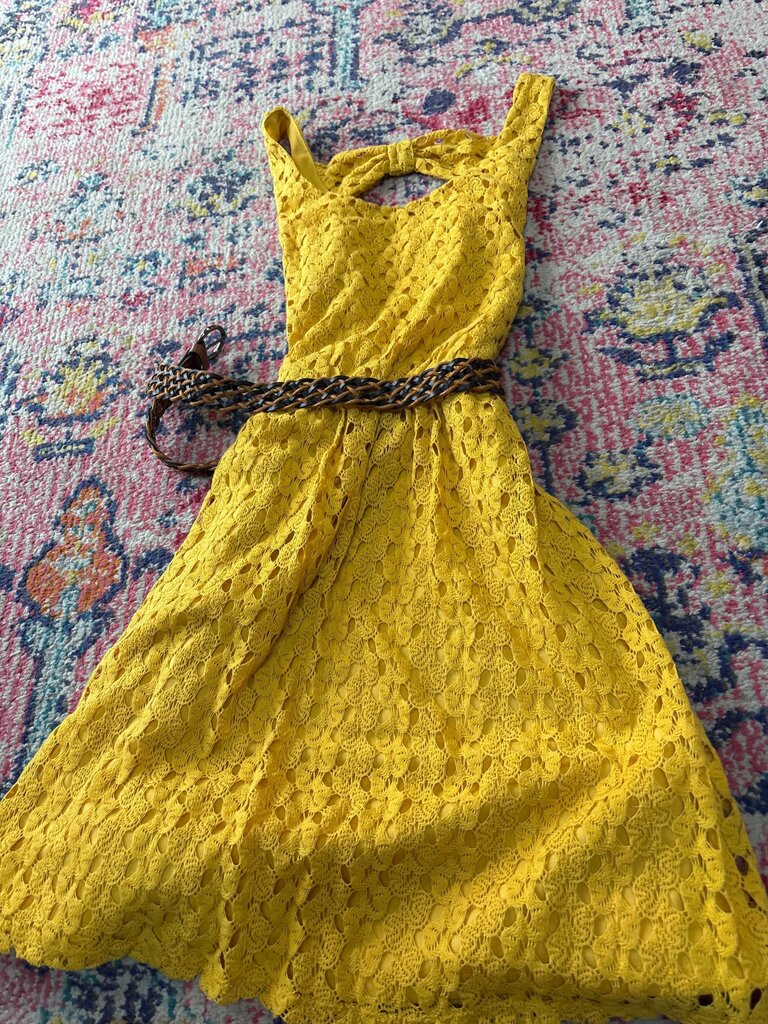Yellow Lace Dress with Belt