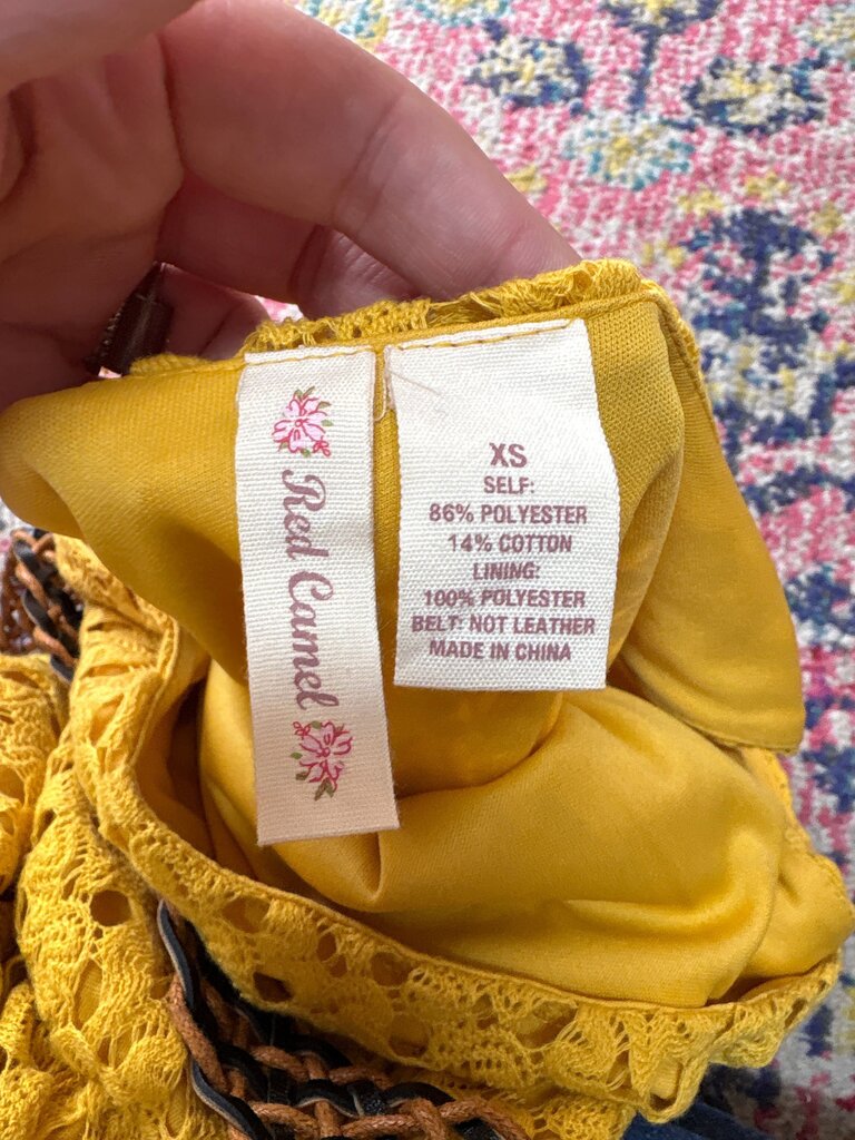 Yellow Lace Dress with Belt