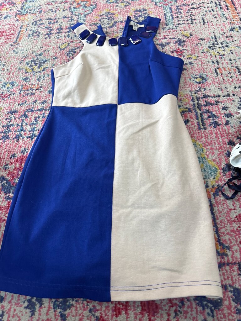 Blue and White Colorblock Dress