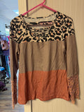 Women's Color Block Long Sleeve Top with Lace Detail