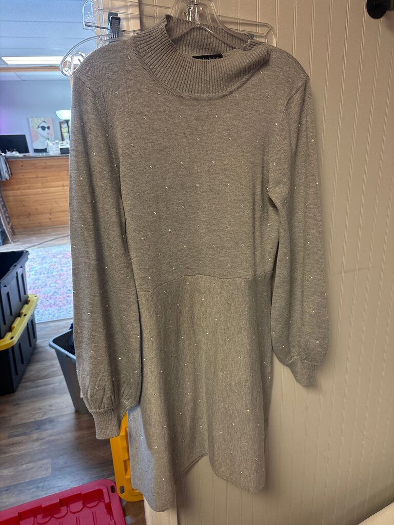 Midnight Doll Grey Sweater Dress with Sparkles