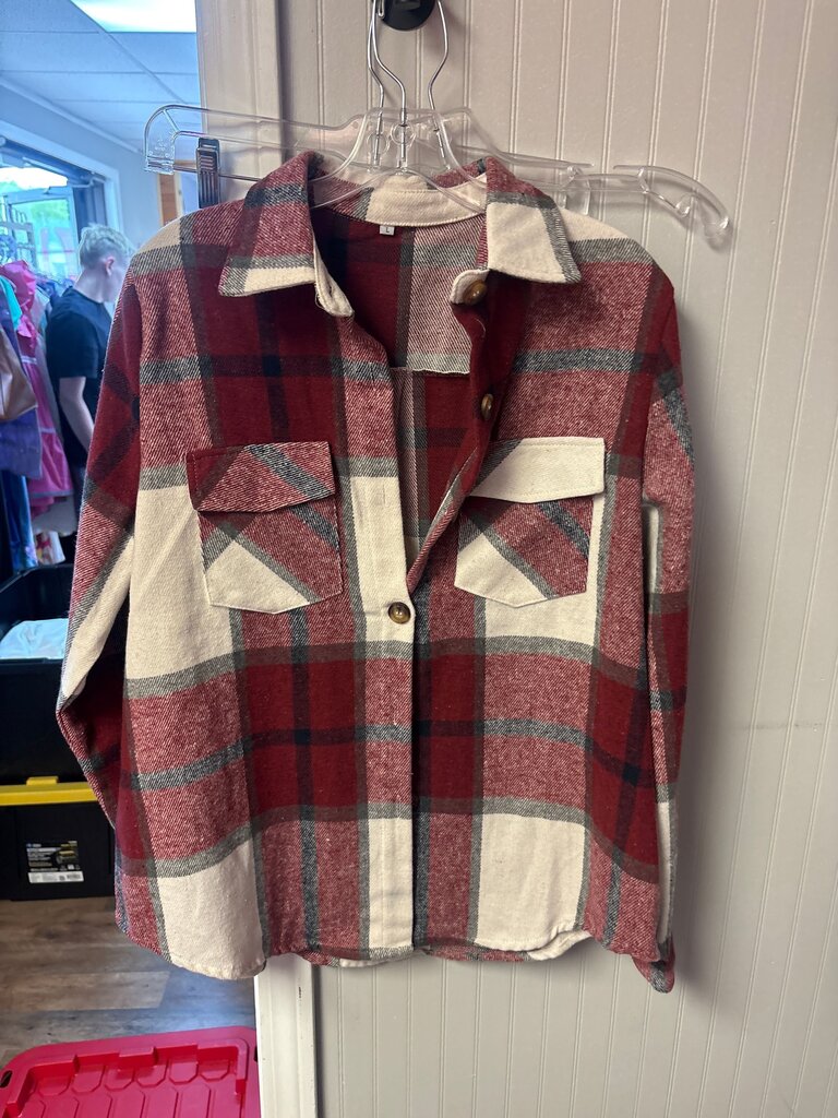 Red and Gray Plaid Flannel Shirt