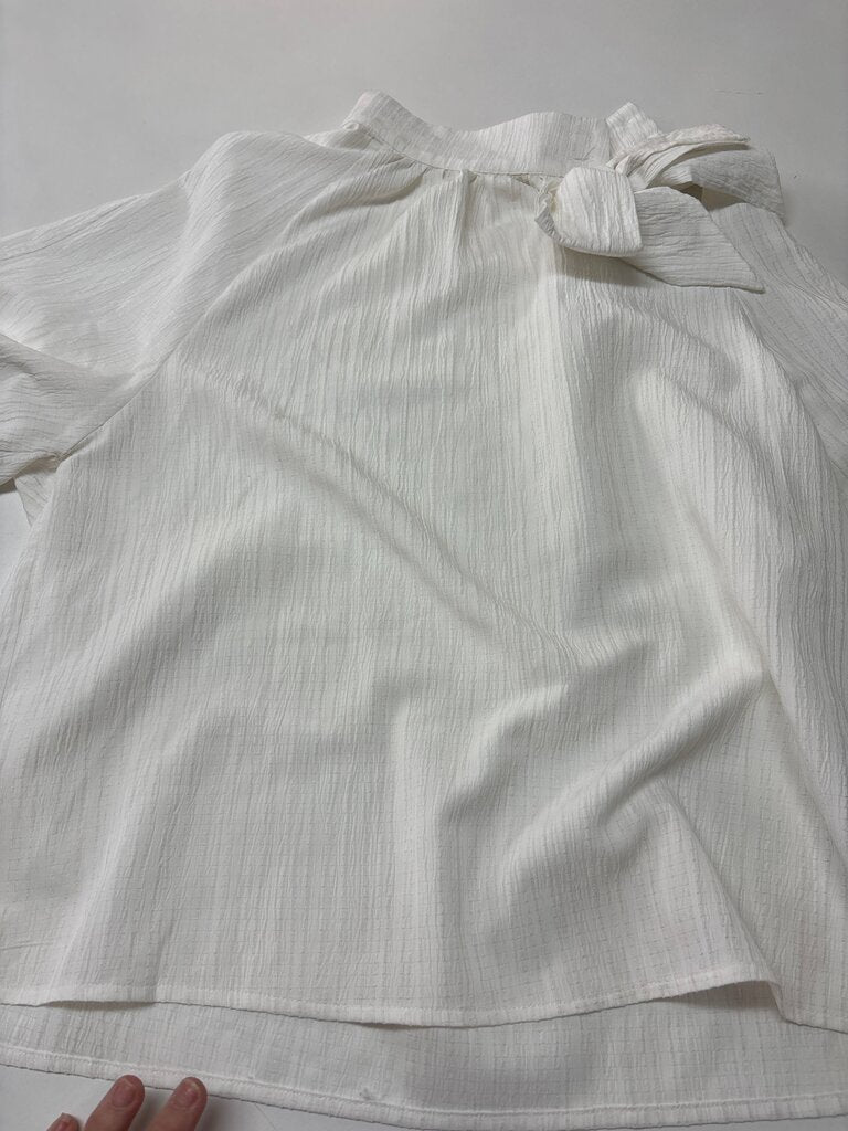 Women's White Textured Blouse with Bow