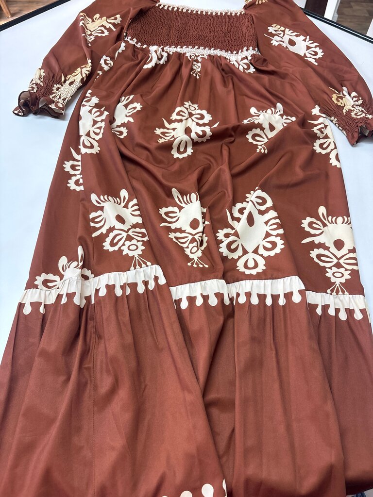 Brown Embroidered Bohemian Dress