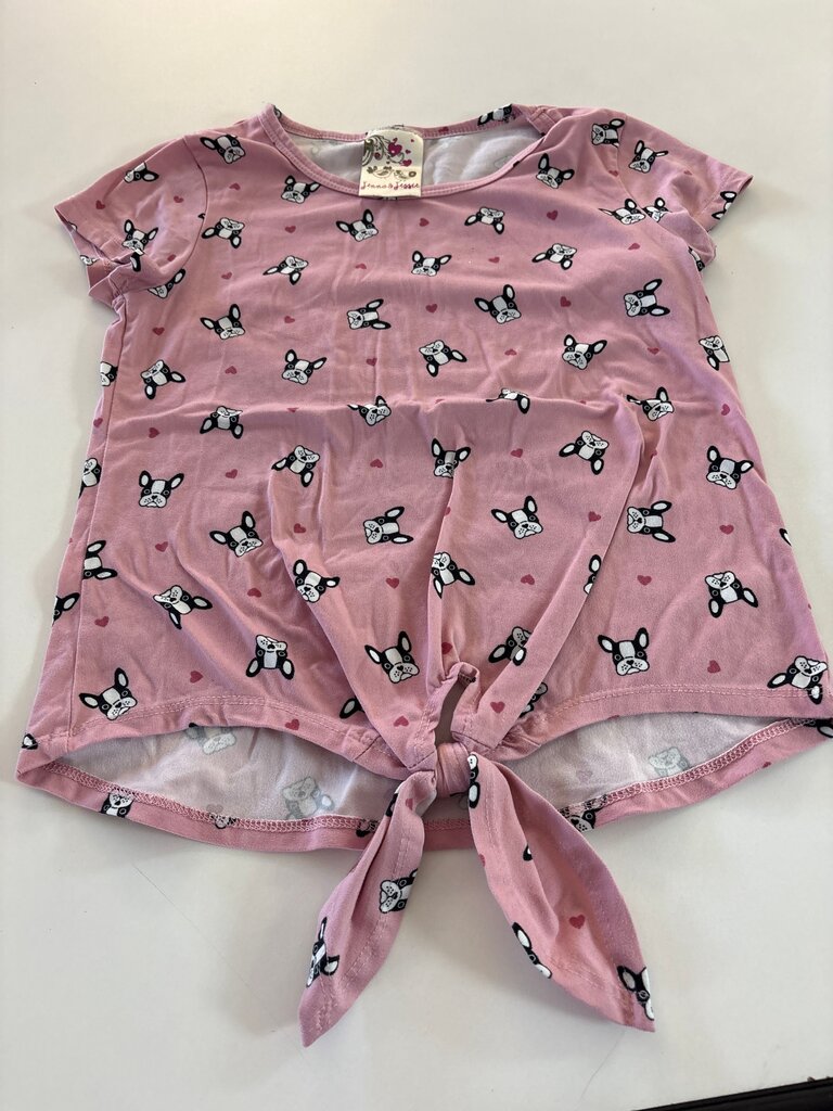 Pink French Bulldog Print Knot Top
