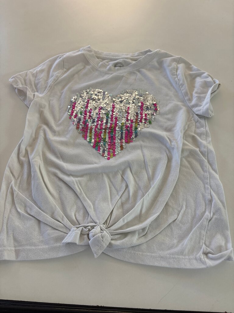 Wonder Nation Girls' White Sequined Heart T-Shirt