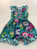 Teal Floral Romper for Girls