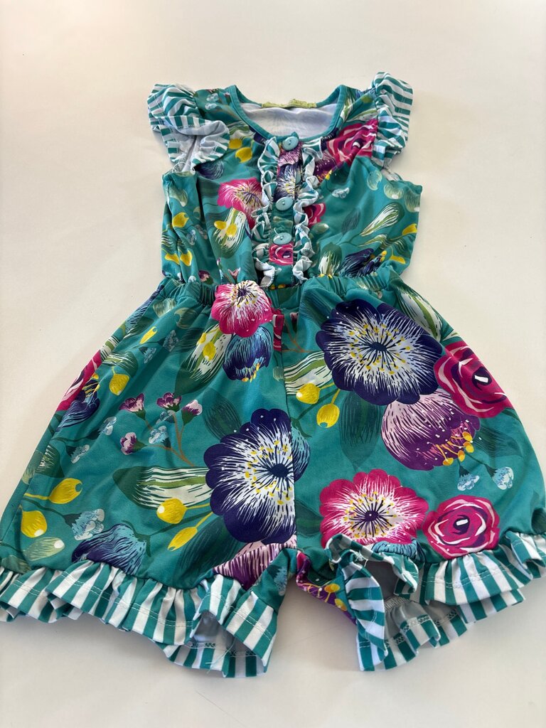 Teal Floral Romper for Girls