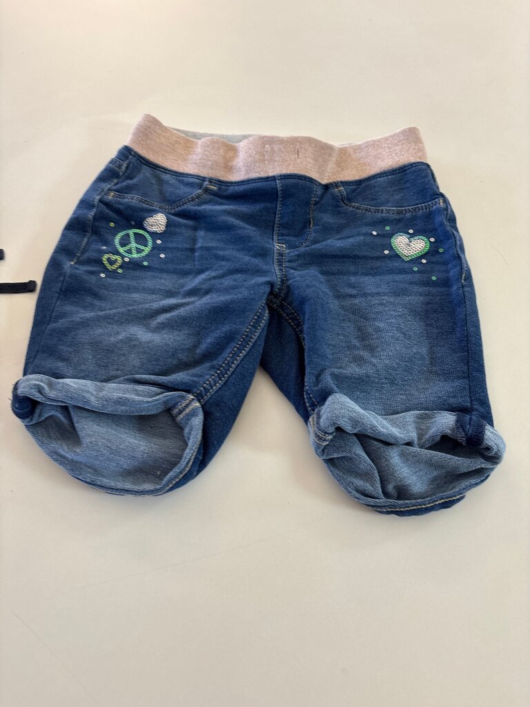 Girls' Denim Shorts with Peace and Heart Embroidery