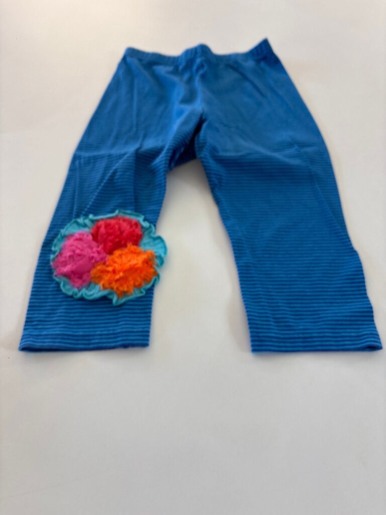 Blue Striped Leggings with Colorful Patches