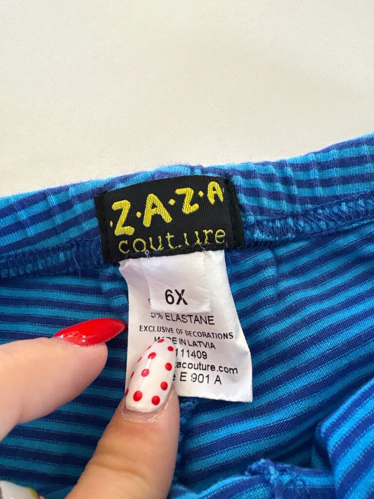 Blue Striped Leggings with Colorful Patches