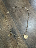 Gold Chain Necklace with Heart and Initial Charms