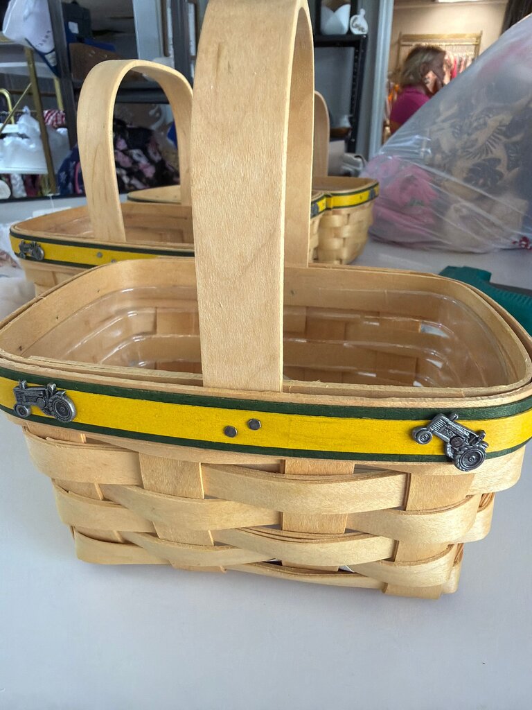 Longaberger Basket with Green and Yellow Stripe