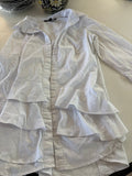 Sharagano White Ruffled Button-Up Shirt