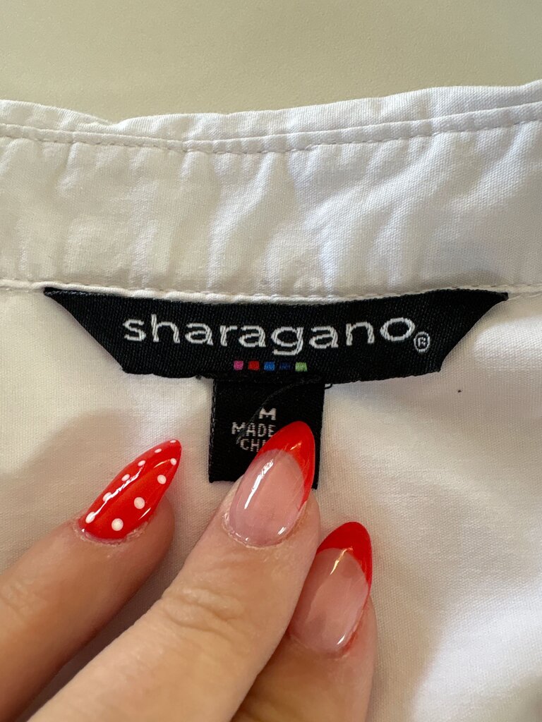 Sharagano White Ruffled Button-Up Shirt