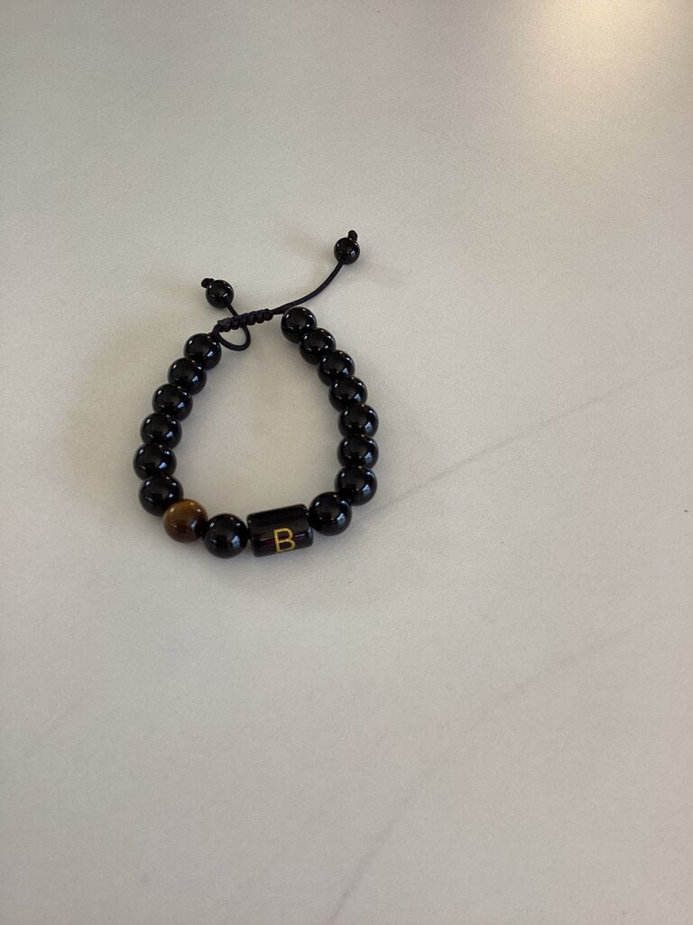 Black Beaded Bracelet with Tiger Eye