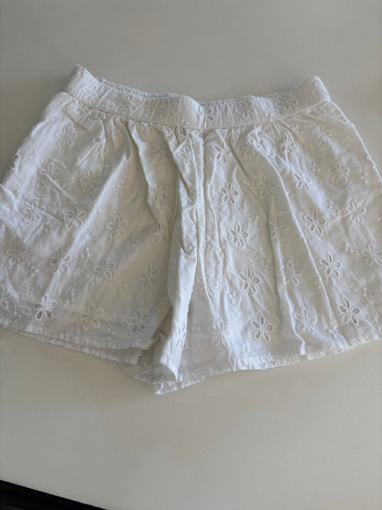 Girls' White Floral Embroidered Shorts