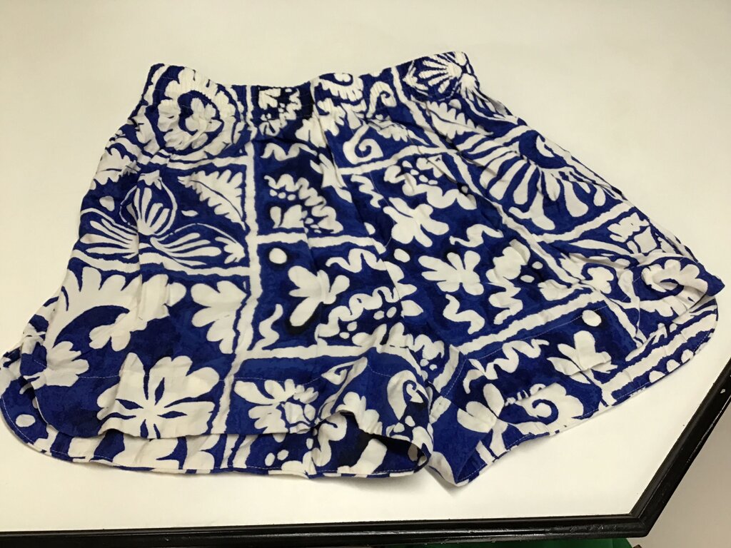 Blue and White Floral Print Shorts