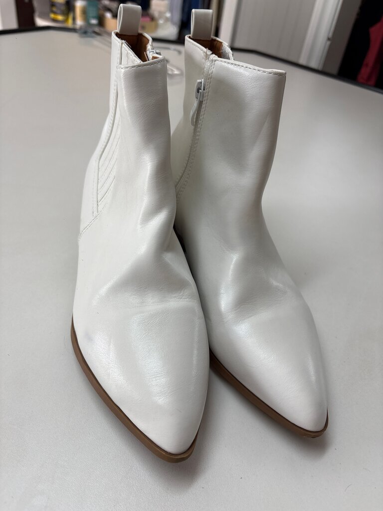 White Pointed Toe Heeled Booties
