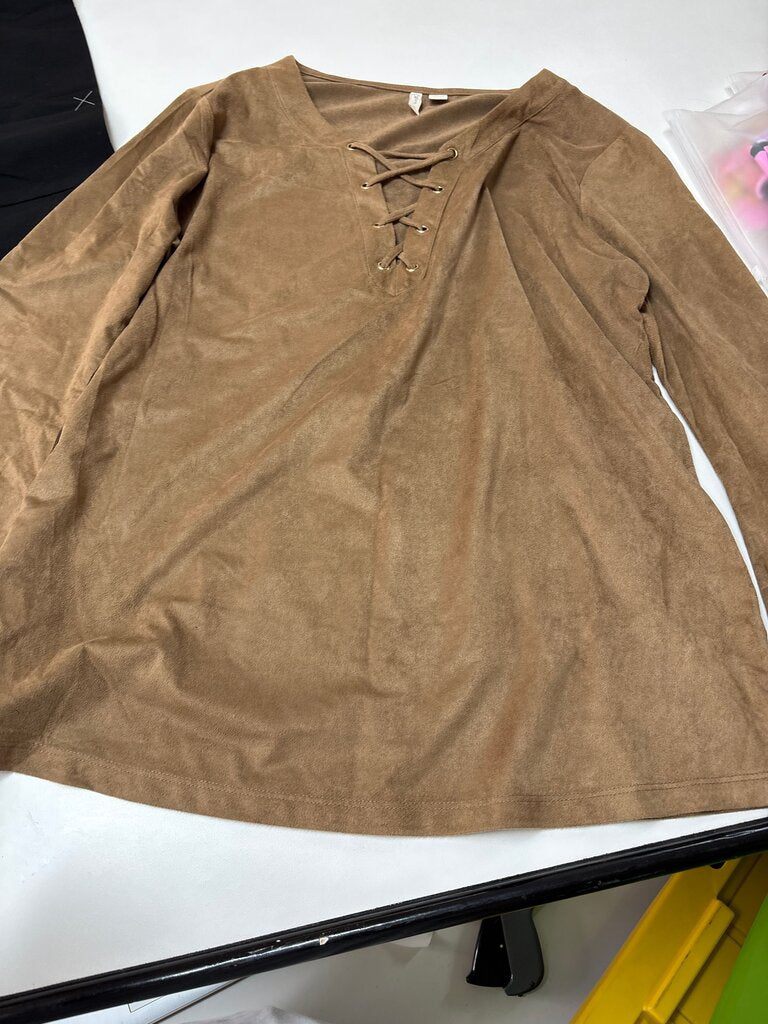 Brown Lace-Up Long Sleeve Top