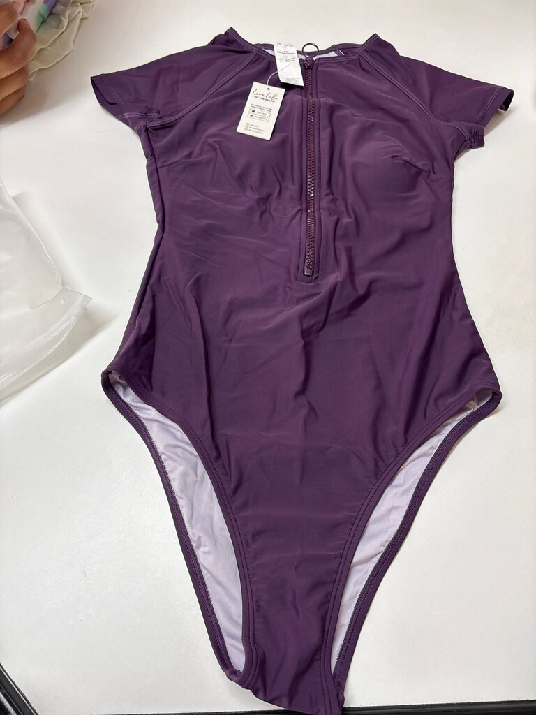 Purple One-Piece Swimsuit with Zip