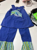 Circus-Themed Blue Overalls with Striped Trim