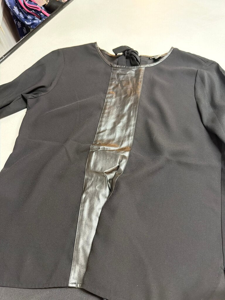 Ann Taylor Black Top with Faux Leather Detail