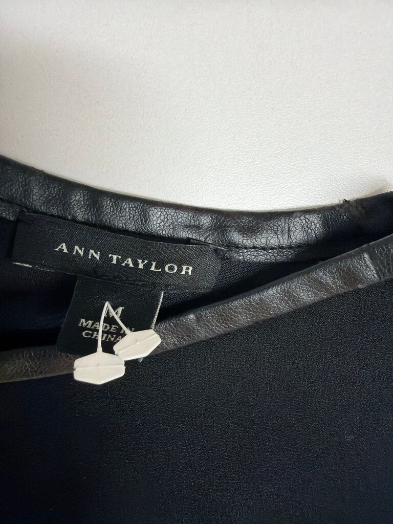 Ann Taylor Black Top with Faux Leather Detail