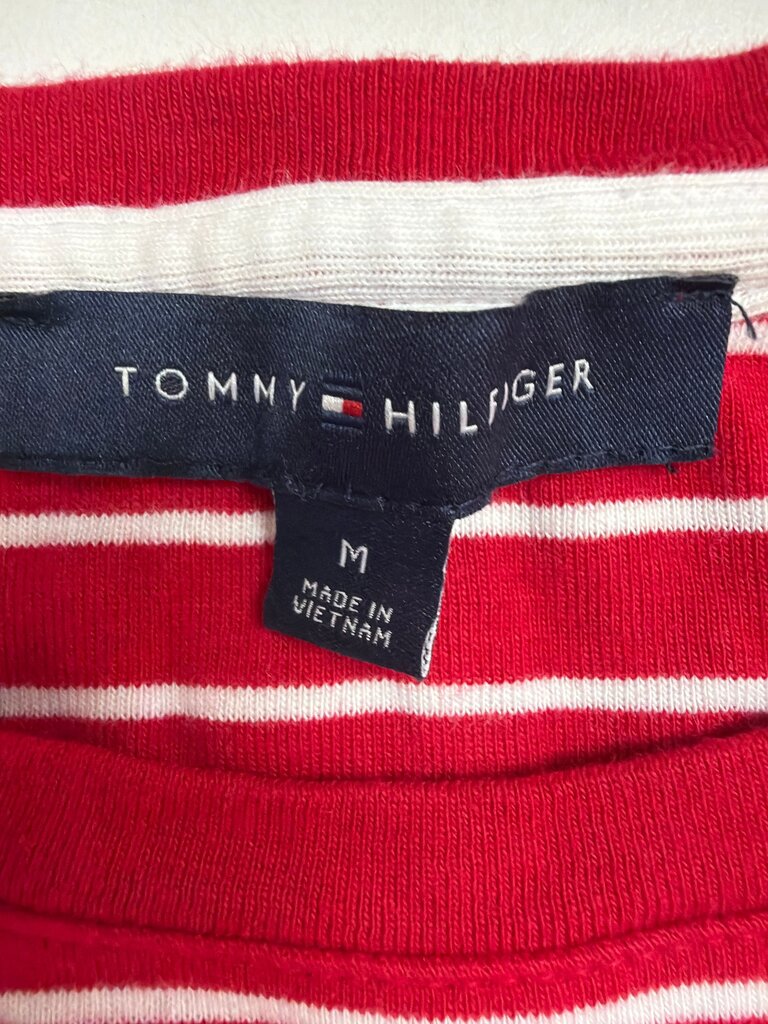 Tommy Hilfiger Red and White Striped T-Shirt