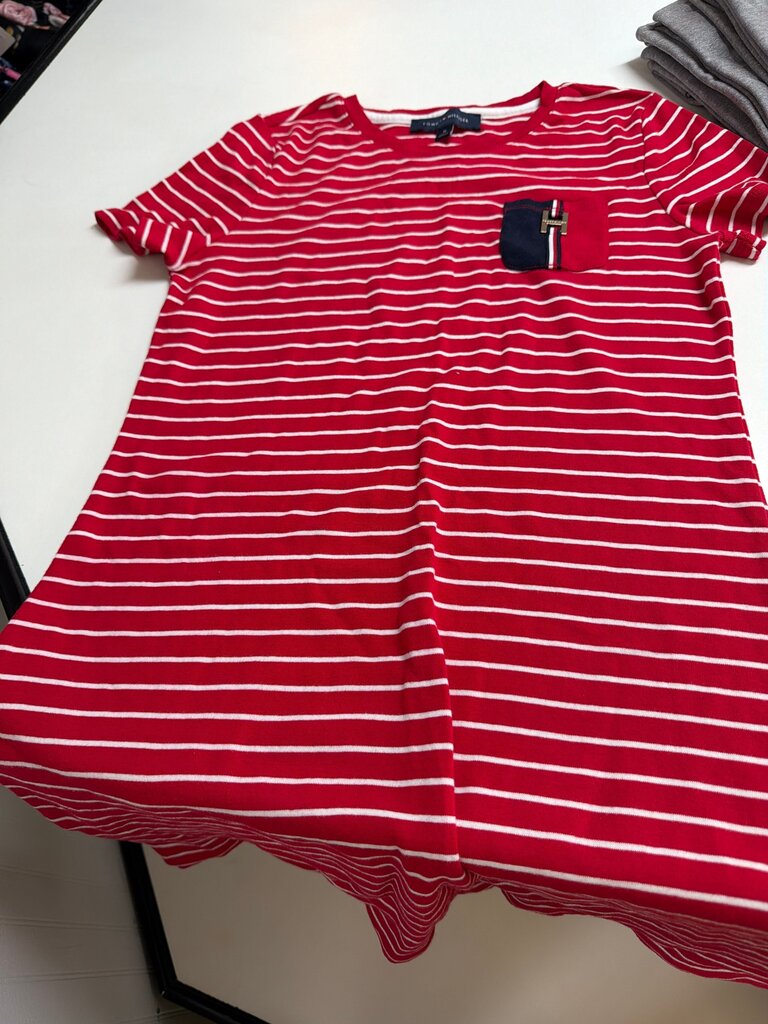 Tommy Hilfiger Red and White Striped T-Shirt
