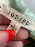 JODIFL Green Satin Button-Up Shirt
