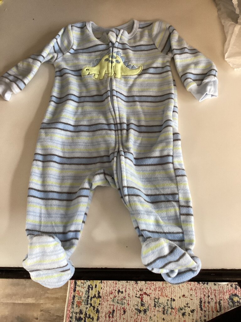 Blue Striped Infant Footed Pajamas with Dinosaur