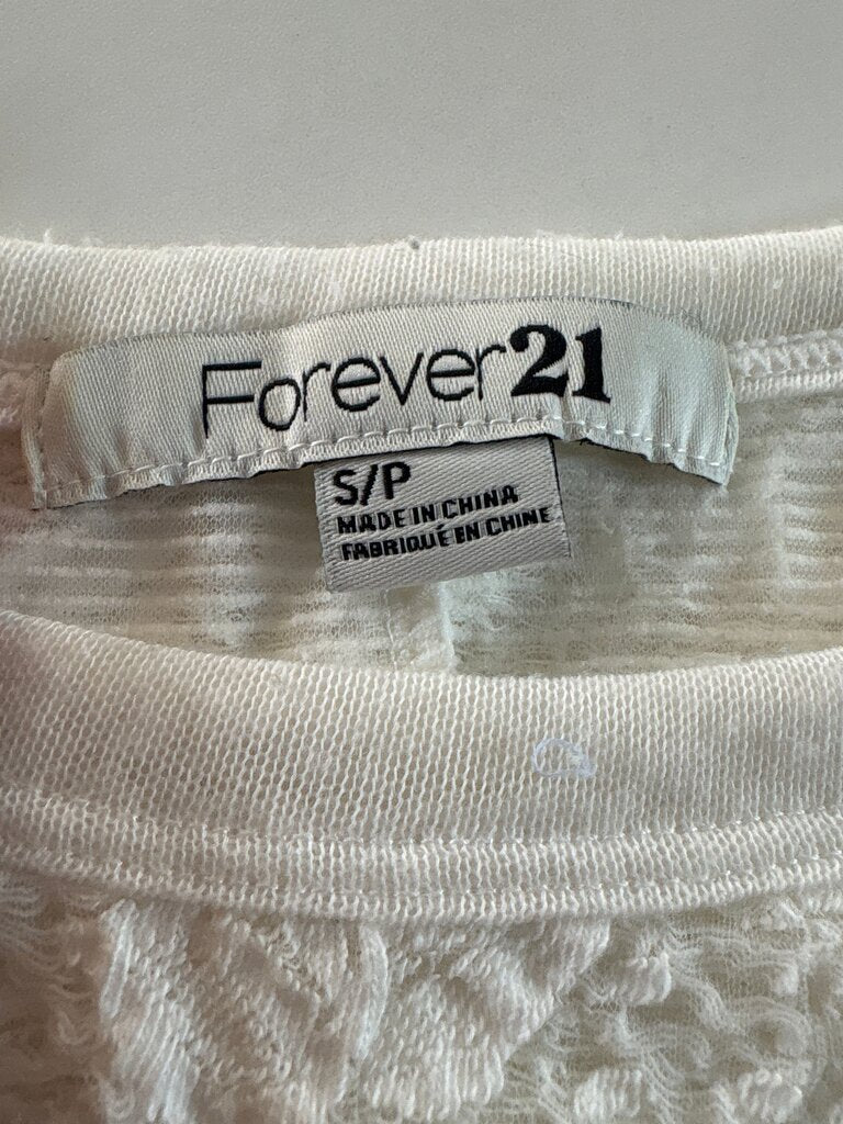Forever 21 White Textured Short Sleeve Top