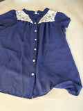Navy Blue Button-Up Blouse with Lace Detail