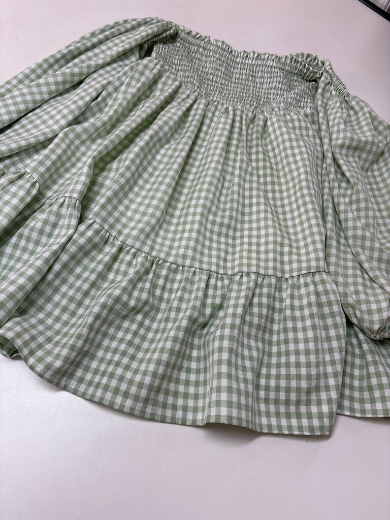 Crescent Green Gingham Smocked Top