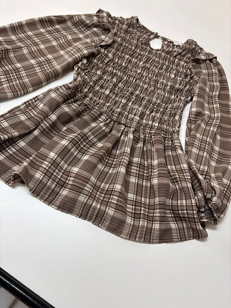 Blu Pepper Brown Plaid Long Sleeve Dress
