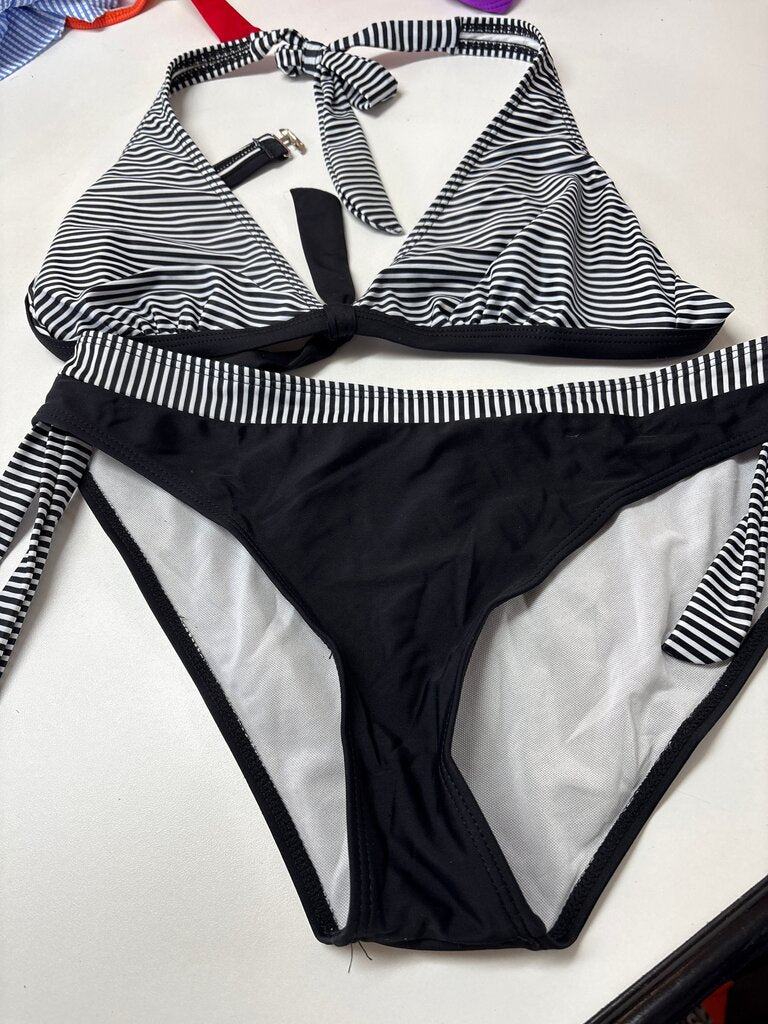Black and White Striped Bikini Set