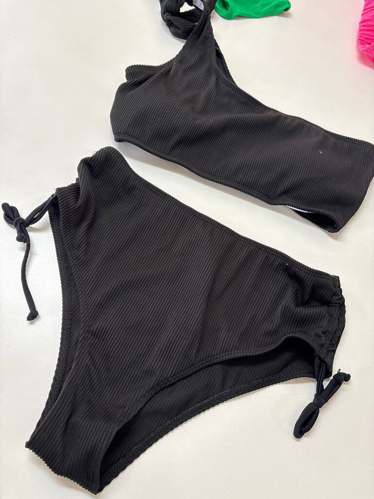 Black Ribbed Two-Piece Swimsuit