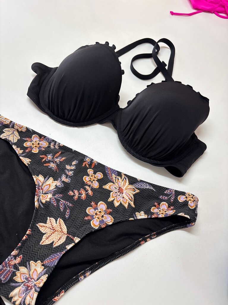 Shade & Shore Women's Black Floral Bikini Swimsuit Set