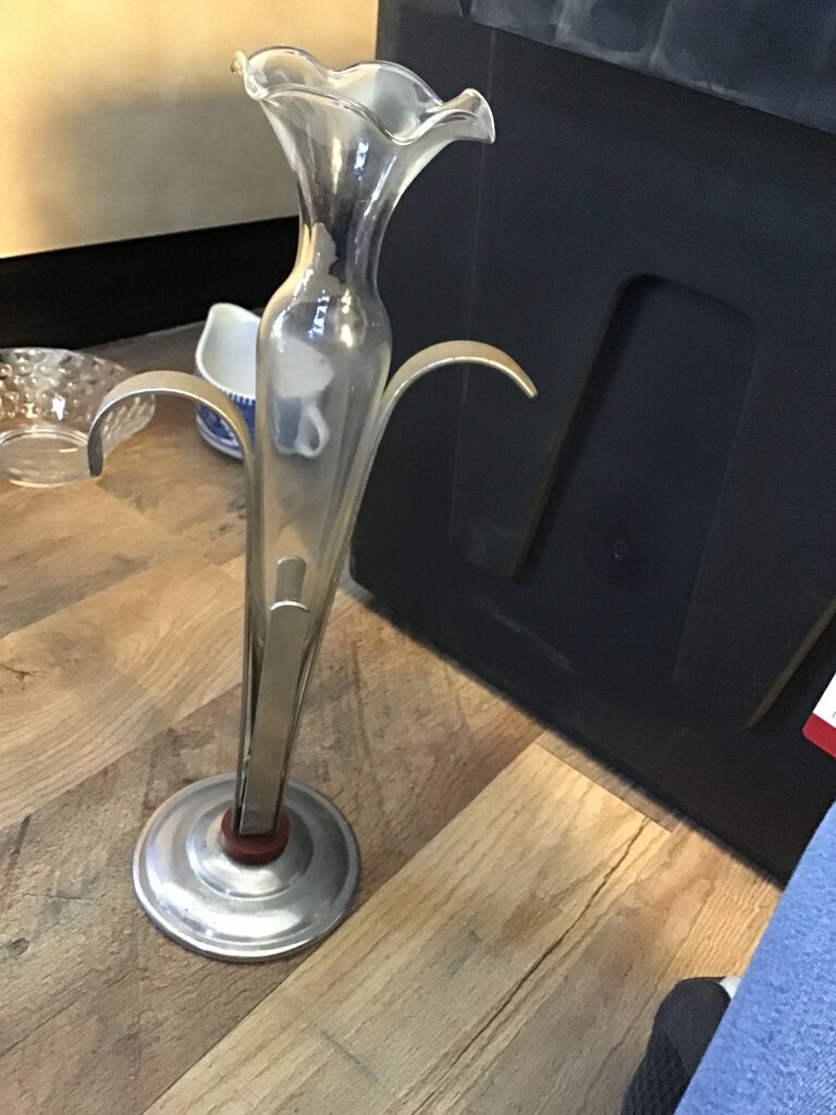 Glass Flower Vase with Metal Base