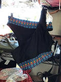 Women's Black Swimsuit with Colorful Pattern