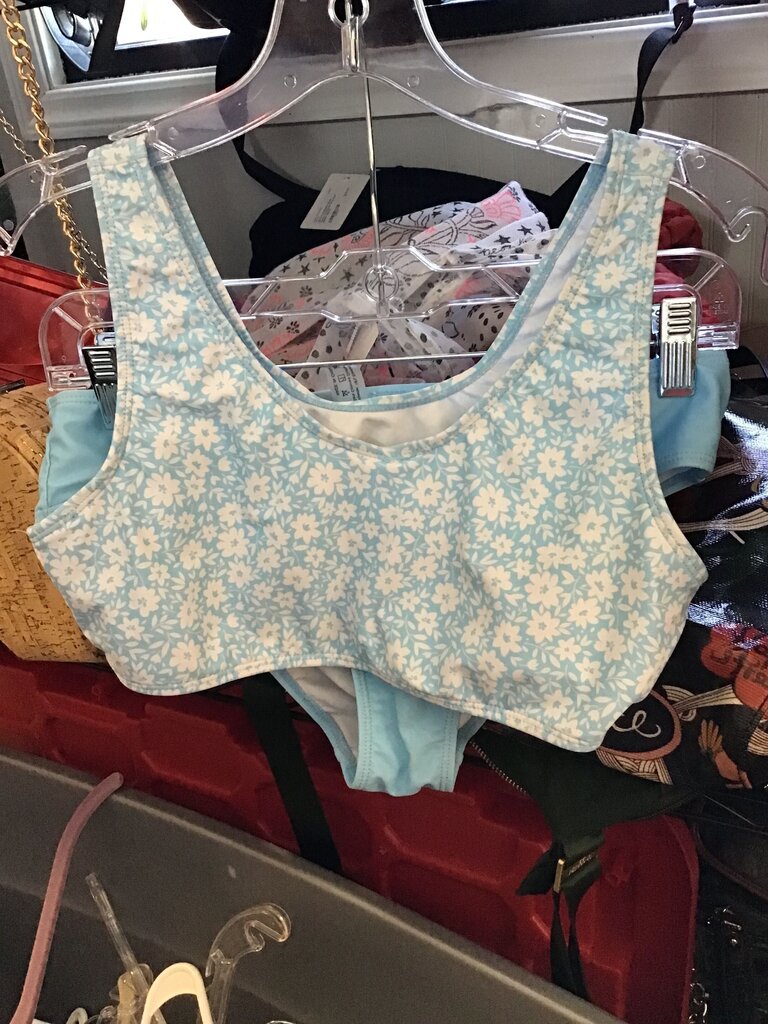 Girls Blue Floral Swim Set