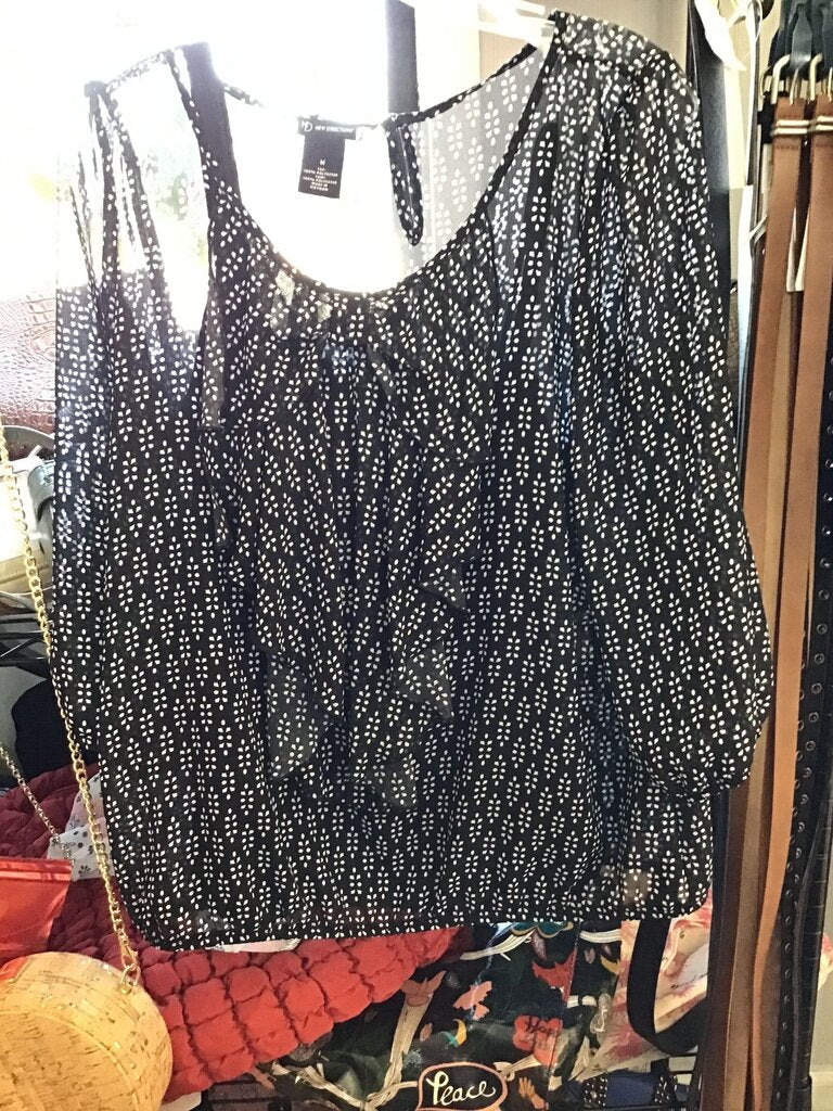 New Directions Women's Sheer Polka Dot Blouse