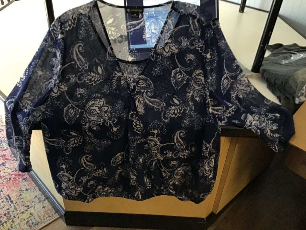 New Directions Petite Navy Paisley Blouse