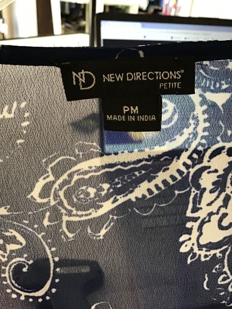 New Directions Petite Navy Paisley Blouse