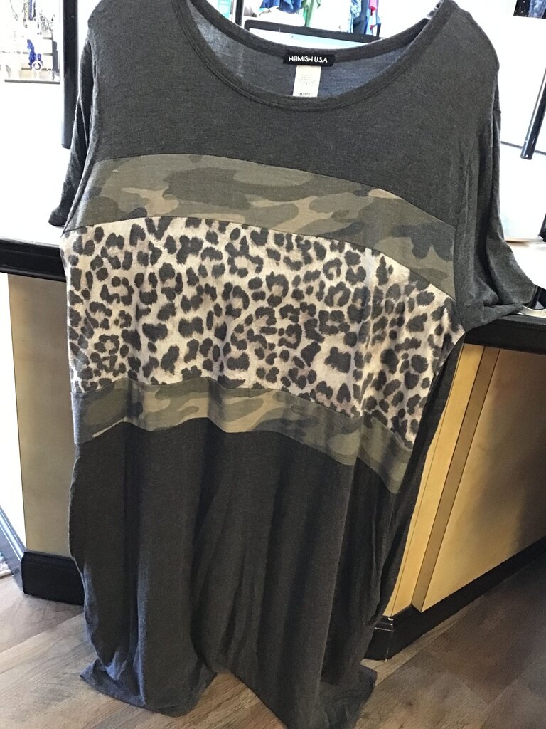 Heimish Women's Leopard and Camo Color Block Tunic