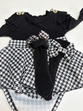 Black and White Houndstooth Baby Outfit with Matching Headband