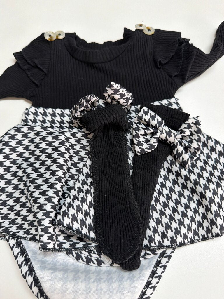 Black and White Houndstooth Baby Outfit with Matching Headband